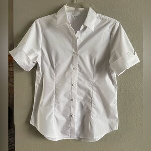 Siliteelon Women’s Solid White Short Sleeve Button Down Blouse Size Small